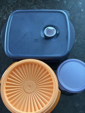 Tupperware Blue and Orange Food Storage Container Trio